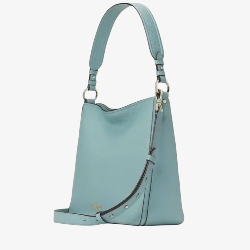 New Kate Spade Hudson Aegean Teal Pebbled Leather Hobo Bag with Crossbody Strap - Picture 5 of 13